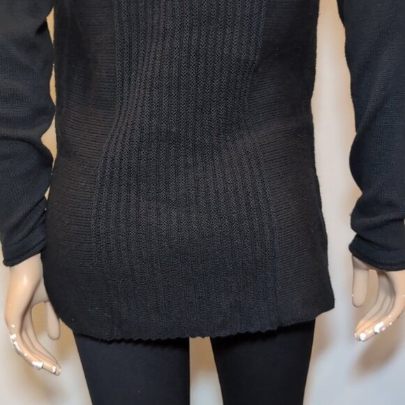 Laura Open Front Cardigan Sweater Shawl Collar Black Tunic Length Long Sleeve - Picture 8 of 15